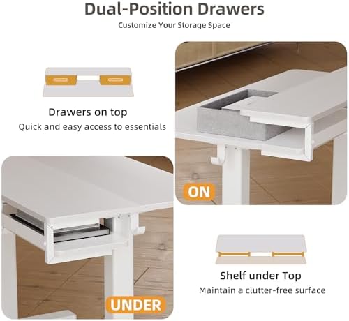 Seang Electric Standing Desk with 2 Drawers, 48 Inch, White