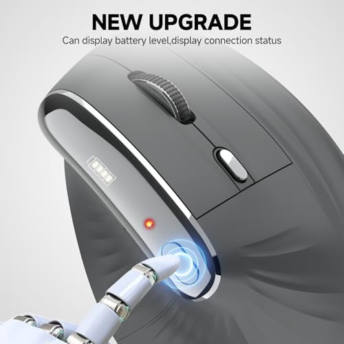 Eelexa New Dual Mode Ergonomic Mouse, Rechargeable Bluetooth Vertical Ergo Mouse Wireless 5 Adjustable DPI, Silent 2.4GHz Optical Carpal Tunnel Mouse for Compatible with Laptop, PC(Right Hand)