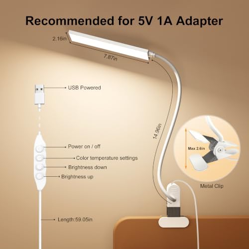 Vansuny Clip on LED Desk Lamp, Eye-Caring USB Reading Light for Home Office