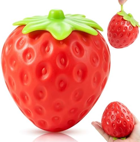 Big Strawberry Stress Ball Squeeze Toy, 3.9 in Large Red Strawberry