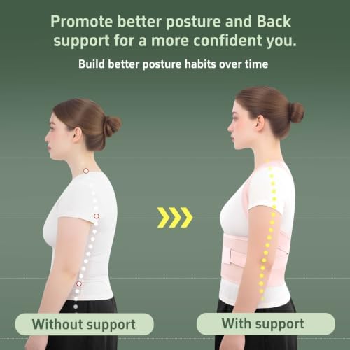 Posture Corrector for Women and Men Back Brace Straightener Instant Scoliosis Adjustable Shoulder Straps Upper Hunchback Support Kyphosis Upright Correction Relief Neck Pain (Pink, XX-Large)