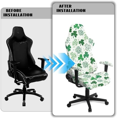 Shamrock Spot Print Gaming Chair Cover with Armrest Covers Washable Non Slip Furniture Protector Stretch Breathable Computer Chair Slipcover