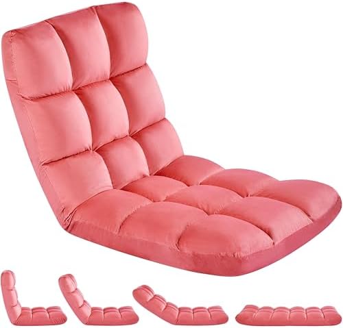 Yaheetech 14-Position Folding Floor Chair with Adjustable Back Support Pink