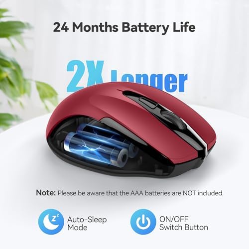 TECKNET Wireless Mouse, 2.4G Ergonomic Computer Mouse, 2600 DPI, Red