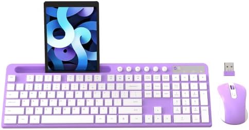 MARVO Wirelss Keyboard and Mouse Combo with Phone Holder, Full-Size, Purple