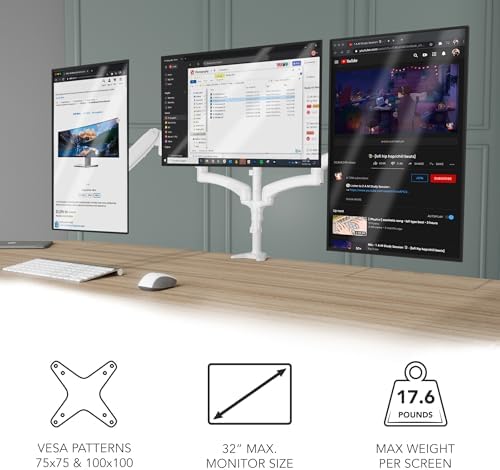 Mount-It! Triple Monitor Stand for Desk, 13-32", White