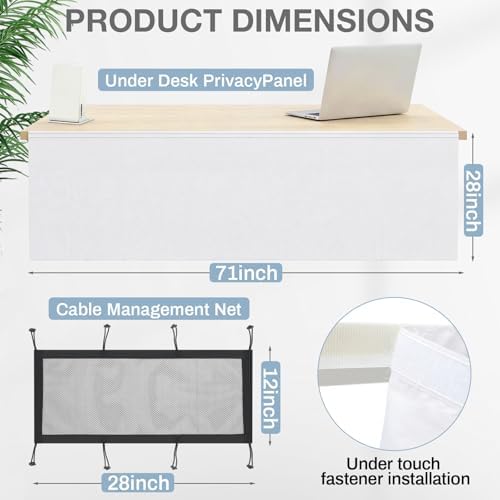 Tegeme 71'' Under Desk Privacy Panel Self Adhesive Desk Curtain Skirt White