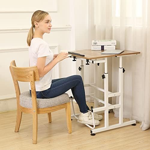 SDADI Adjustable Height Standing Desk with Swinging Footrest Optional for Standing and Seating 2 Modes, Dark Grain L101XWFDT
