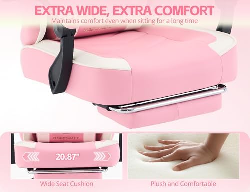Office Desk Computer Gaming Chair for Adults, Ergonomic High Back Gamer Chair with Massage and Pocket Spring Cushion, Swivel Comfy Video Game Chairs with Footrest and Lumbar Support (Pink White)