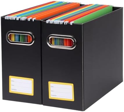 Collapsible File Organizer Box with Handle,12.20x5.11x9.84Inches, Filing Organizer for Home or Office, Small Portable File Box (2 Packs, Black-Yellow)