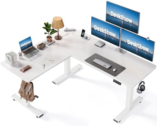 63x55 L-Shaped Electric Standing Desk with Charging Station