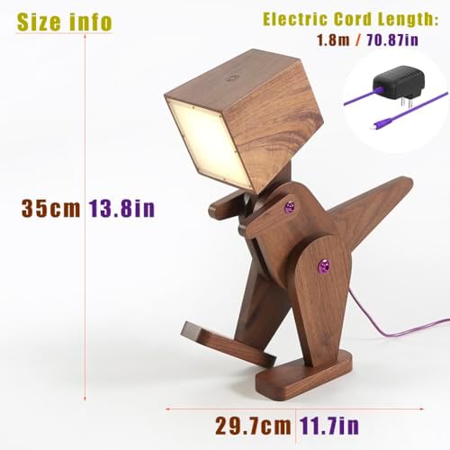 Cute Cool Wood Dinosaur Table Lamp Reading, Walnut Black