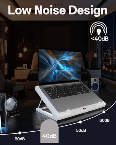 DEPGI Laptop Cooling Pad, Laptop Cooler Stand with 5.5" Movable Fan Easy to Clean, Auto Temp Sensor & 3-Speed Manual Control, Ultra Quiet ≤40dB for 14–17.3 Inch Laptops, White