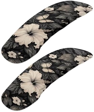 Hibiscus Butterfly Print Office Chair Arm Covers Protectors 2Pcs Comfortable Non Slip Computer Chair Armrest Covers with Elastic Edge for Home Decor