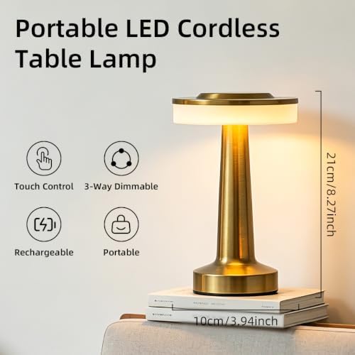 LED Portable Cordless Rechargeable Table Lamp,Gold