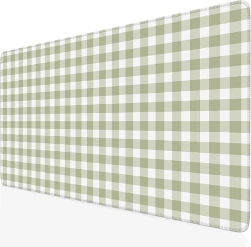 Green Checkered Gingham Desk Mat Pad XXL Large Mouse Pad Anti-Slip Big Mousepad with Stitched Edges Computer Mouse Pads for Desktop Decor Cute Office Desk Accessories