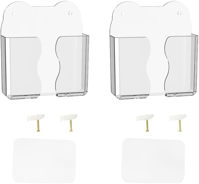 2-Pack Clear Wall Phone Holder - Self-Adhesive & Hardware Mount | Bottom Cable Access | Universal Smartphone Stand | Space-Saving Desk Organizer