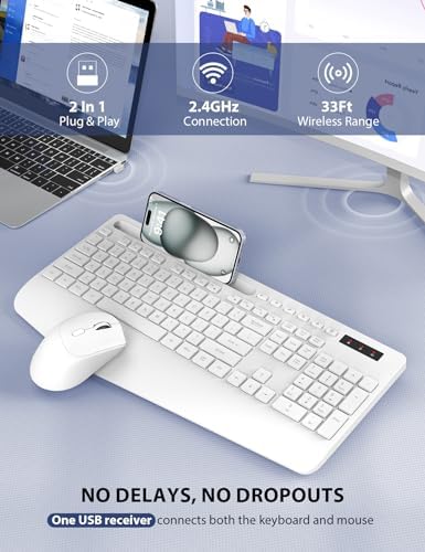 Wireless Keyboard and Mouse Combo - Full-Sized, Ergonomic Wrist Rest