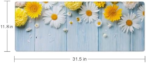 Desk Mat Flowers and Wood Large Keyboard Mouse Pad for Laptop PC Setup Desk Cover Protector Desk DéCor for Office Home Work Gaming 31.5" X 11.8" Stitched Edge Non-Slip Design