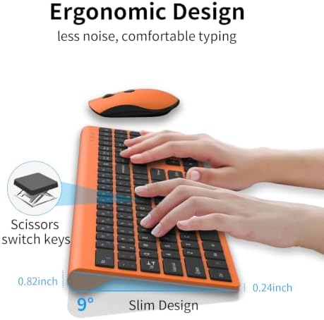 Slim Silent Full Size Wireless Keyboard Mouse Combo Orange