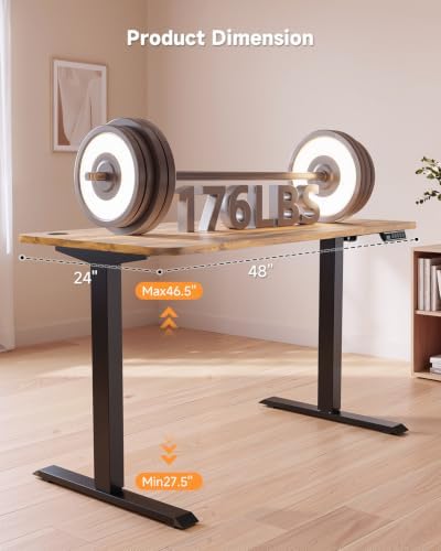 Standing Desk, 48 × 24 Inches Electric Height Adjustable, Home Office