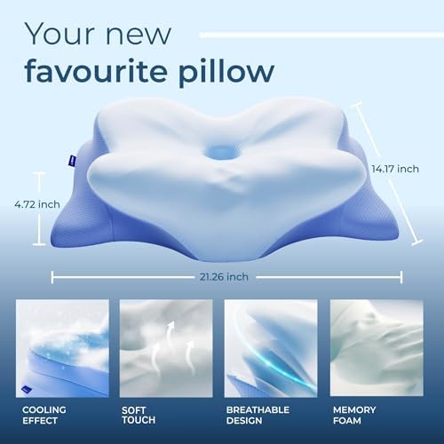 Derila Ergo Cervical Neck Pillow for Sleeping Pillow Contour Memory Foam Pillows for Back, Side Sleeper Pillows 21.25 x 14.17 x 4.72 inches