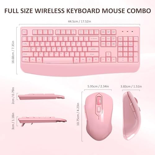QUASIO Wireless Keyboard Mouse Combo, Windows & Mac Compatible (Pink)