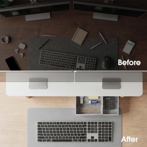 Fenge 42.5" Dual Monitor Stand with Storage Drawer & Solid Wood Legs