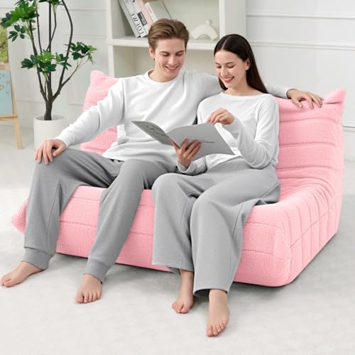 HABUTWAY Bean Bag Chairs Fireside Lazy Floor Sofa,2 Seater,Pink