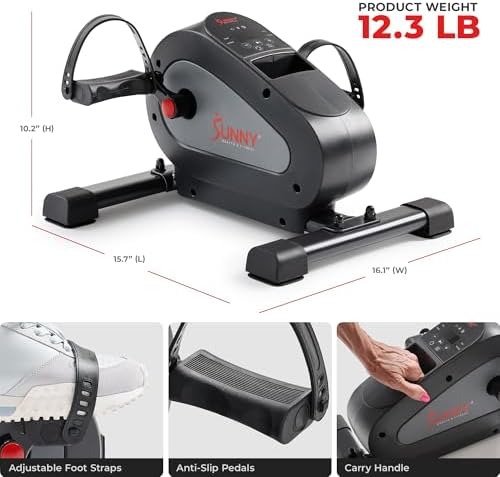 Sunny Health & Fitness Smart Motorized 2-in-1 Pedal Exerciser, Indoor Compact Under-Desk Mini Bike for Low-Impact Cardio Workout and Physical Therapy, Free SunnyFit Training App Connection