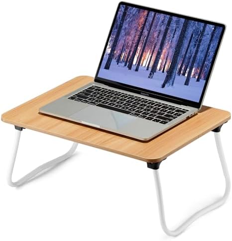 ZEAPTAC Laptop Bed Desk, Foldable Lap Desk, Portable Lap Table, Bed Table, Laptop Stand, Lightweight & Mini Table for Breakfast/Picnic/Drawing/Couch/Floor - Wood
