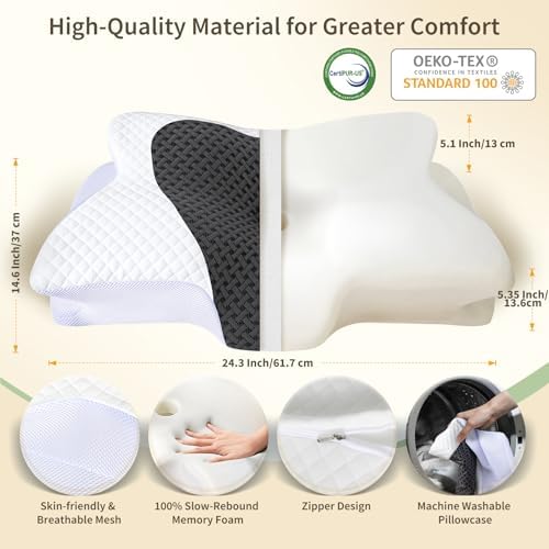 Memory Foam Cervical Neck Pillow for Neck Pain Relief, Grey
