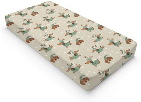 Cute Cartoon Christmas Winter Holiday Dachshund Dog Pattern Baby Changing Pad Cover, Unisex Dogs Nursery Diaper Changing Table Pad Mat Sheet for Boys Girls-16x32
