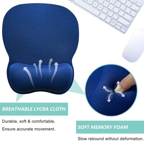 Mouse Pad with Wrist Support, Ergonomic Mousepad with Comfortable Memory Foam Wrist Rest Cushion, Relieve Wrist Pain, Non-Slip Rubber Base Gaming Mice Pad for Home Office Computer Laptop, Blue