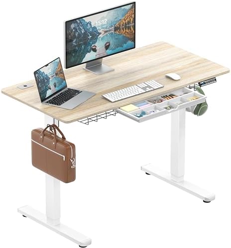 SHW 48-Inch Electric Height Adjustable Standing Desk w/Drawer, Maple