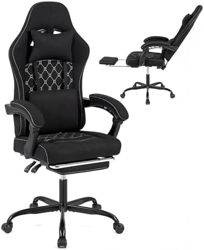GIANTEX Gaming Chair, Ergonomic Computer Chair with Headrest, Lumbar Support, Linkage Armrests, Reclining Backrest & Footrest, High Back Swivel Office Chair, Video Game Chair (Black)