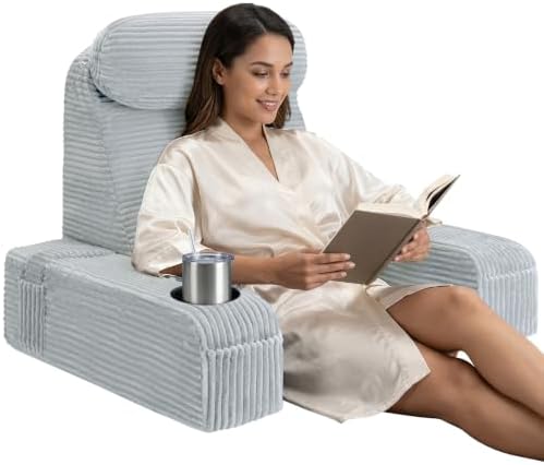 Reading Pillow/Backrest Pillow with Arms, Cup Holder & Phone Pocket