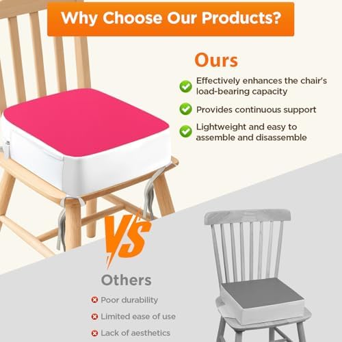 Booster Seat for Kitchen Chair, 3.8" Kid Booster Seat Cushion with Ties
