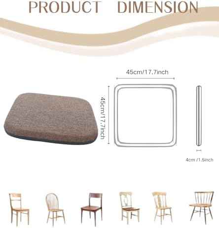 High Resilience Memory Foam Chair Cushion 17"x17"x2" Set of 2 Square Chair Pads and Washable Cover Non Slip Seat Cushions for Indoor Dining Room Kitchen and Office Chairs (Coffee,17"x17")