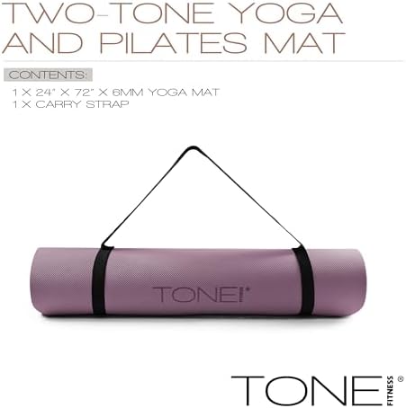 TONE Fitness 1/4" Yoga Mat, Non-Slip Exercise & Pilates Mat with Strap