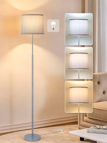 60" Modern Floor Lamp with Linen Shade, 3 Color LED Bulb & Foot Switch