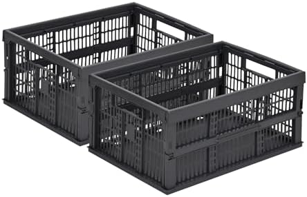 HUUSMOT 2-Pack Collapsible Plastic Storage Baskets, Dark Grey, 19"x13"x9"