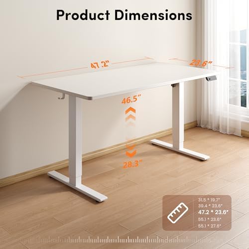 FEZIBO One-Piece Standing Desk, 48"x24" Seamless Tabletop Electric Height Adjustable for Home Office, Study Rooms & Multi-Device Workstations, White