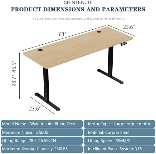 Shintenchi Standing Desk, 63x24 Inch Height Adjustable Electric Sit Stand up Desk, Ergonomic Rising Computer Table, Modern Lift Gaming Desk Workstation for Home Office, White