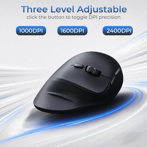 MOKURU Wireless Ergonomic Mouse, Supporting Bluetooth/2.4G Connection, Featuring 4 Buttons, Adjustable DPI Settings of 1000/1600/2400, Compatible with Windows/macOS, Laptops, Desktop Computers (Black)