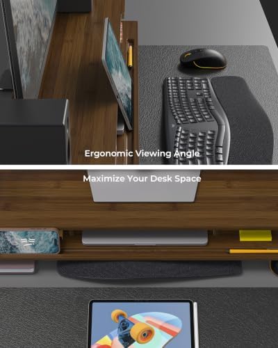 42.5” Dual Monitor Stand with Phone & Tablet Holder Desk Shelf