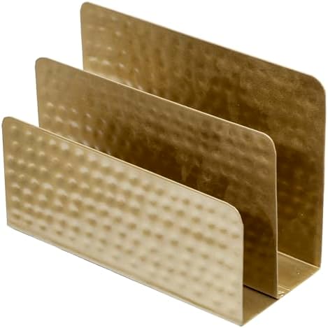 MyGift Hammered Brass Tone Metal Tabletop Mail Holder & Letter Sorter