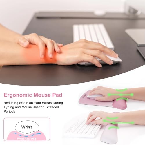 Petmolico Ergonomic 2Pcs Wrist Rest Set for Keyboard and Mouse, Pink