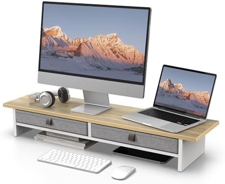 Fenge 35 Inch Monitor Stand with Drawer Storage, Computer Riser for Desk