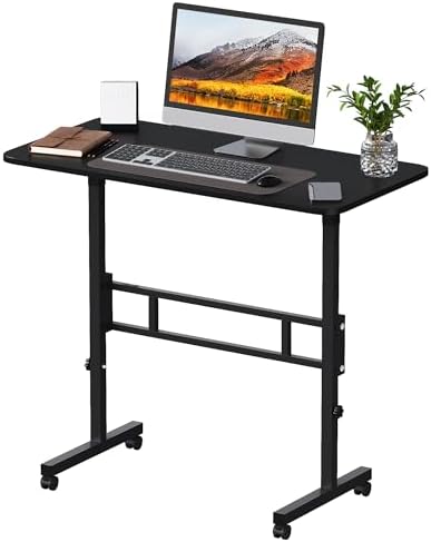 Panana Small Standing Desk Adjustable Height, Mobile Rolling Stand Up Desk with Wheels, 32 Inch Portable Rolling Desks Computer Office Workstations Walking Pad (Black)